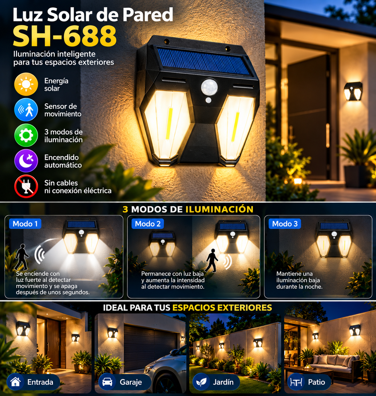 Luz Solar de Pared con Sensor SH-688