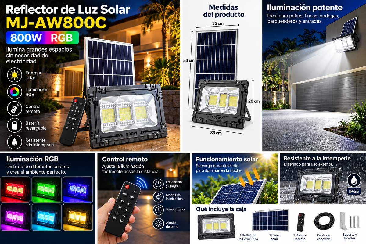 Reflector Luz Solar Mj-aw800c De 800w