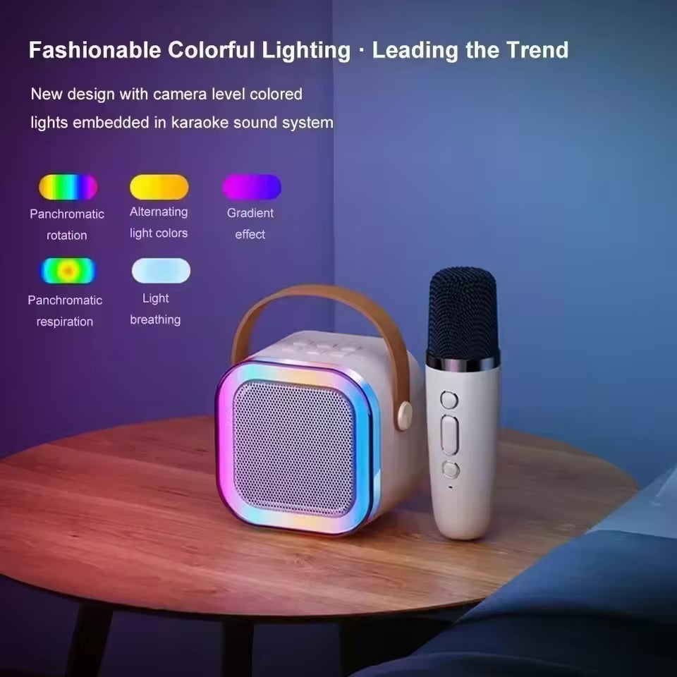 Mini Parlante Karaoke Bluetooth K12 con 2 Micrófonos Inalámbricos RGB | Bluetooth 5.3 Recargable