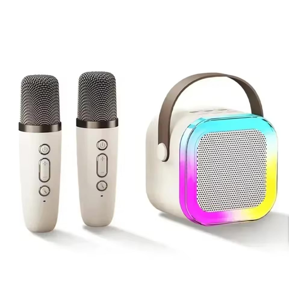 Mini Parlante Karaoke Bluetooth K12 con 2 Micrófonos Inalámbricos RGB | Bluetooth 5.3 Recargable
