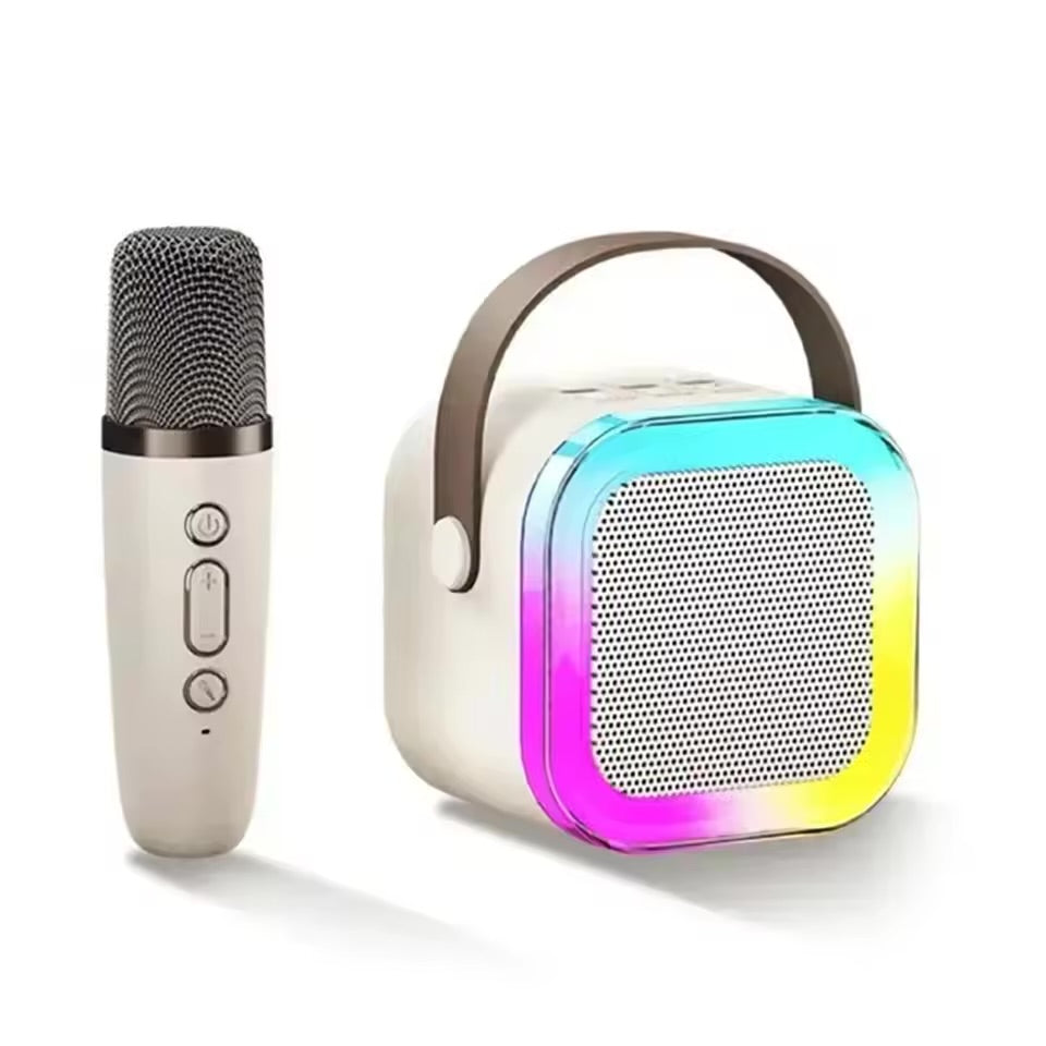 Mini Parlante Karaoke Bluetooth K12 con 2 Micrófonos Inalámbricos RGB | Bluetooth 5.3 Recargable