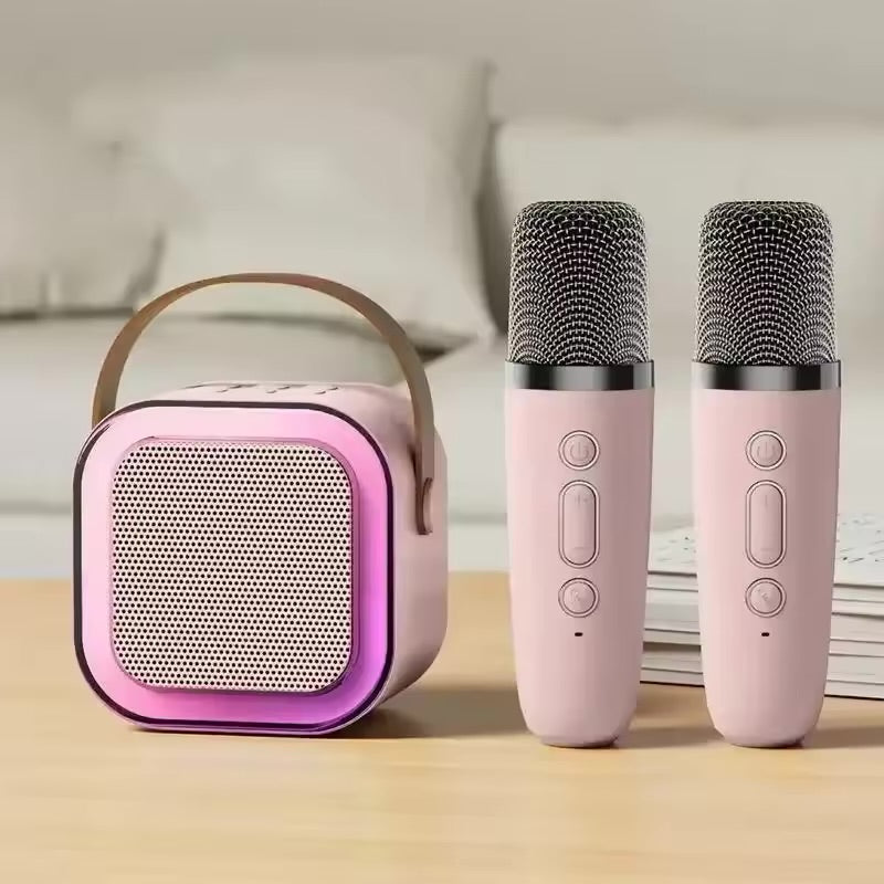 Mini Parlante Karaoke Bluetooth K12 con 2 Micrófonos Inalámbricos RGB | Bluetooth 5.3 Recargable
