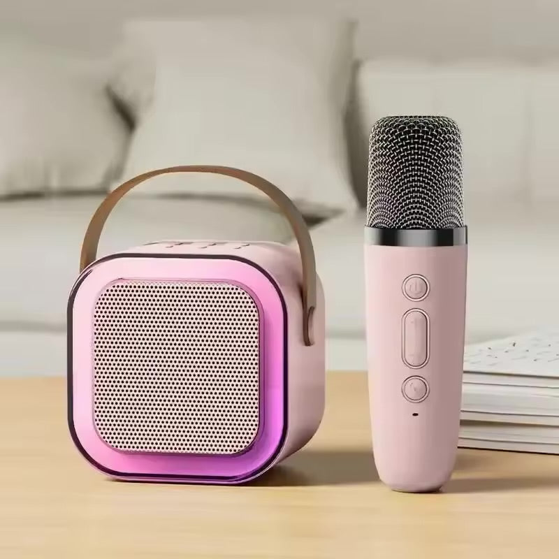 Mini Parlante Karaoke Bluetooth K12 con 2 Micrófonos Inalámbricos RGB | Bluetooth 5.3 Recargable