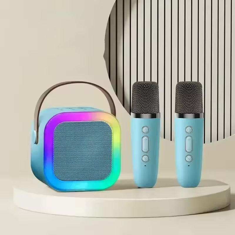 Mini Parlante Karaoke Bluetooth K12 con 2 Micrófonos Inalámbricos RGB | Bluetooth 5.3 Recargable