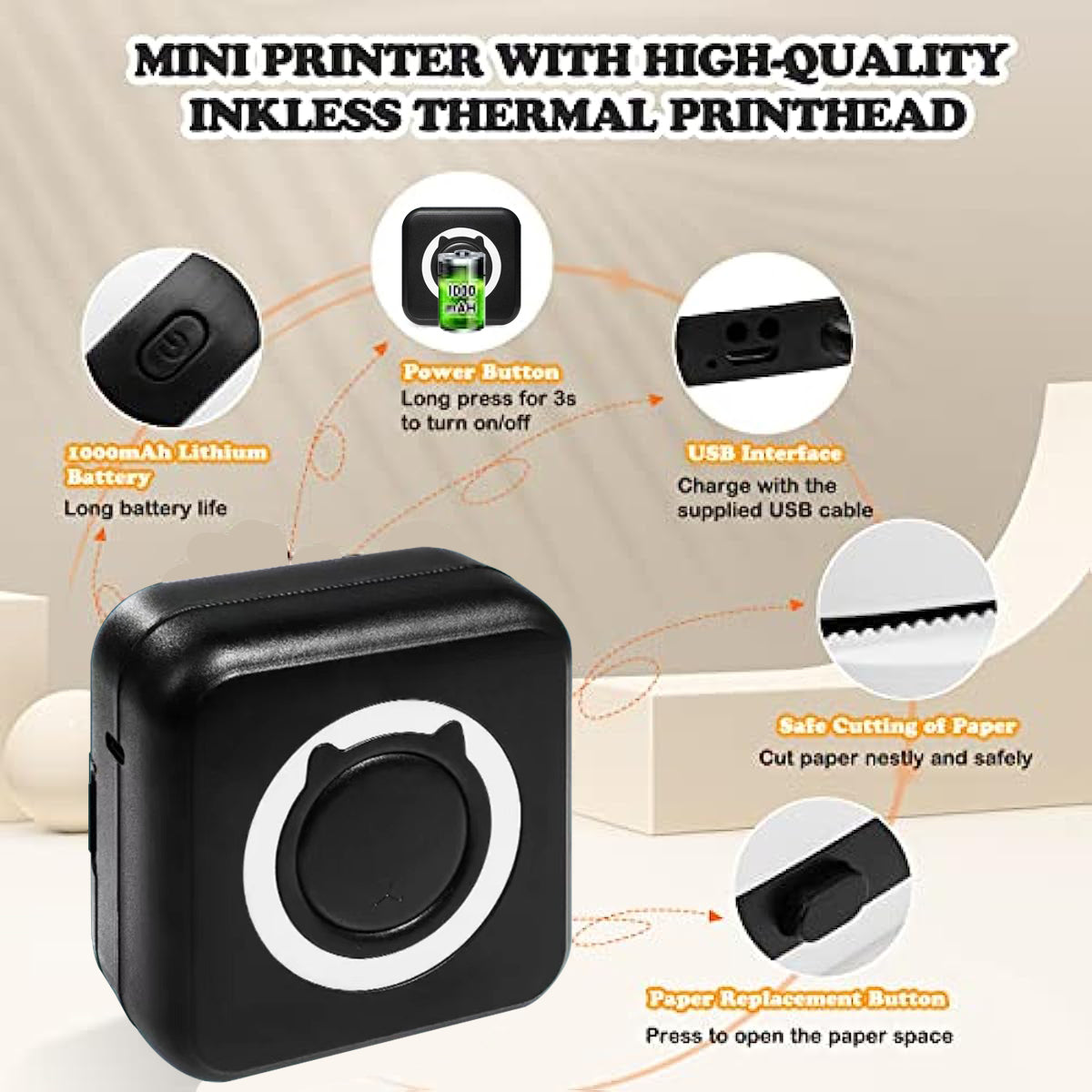 Mini Impresora Térmica Bluetooth Portátil para Fotos, Notas y Etiquetas