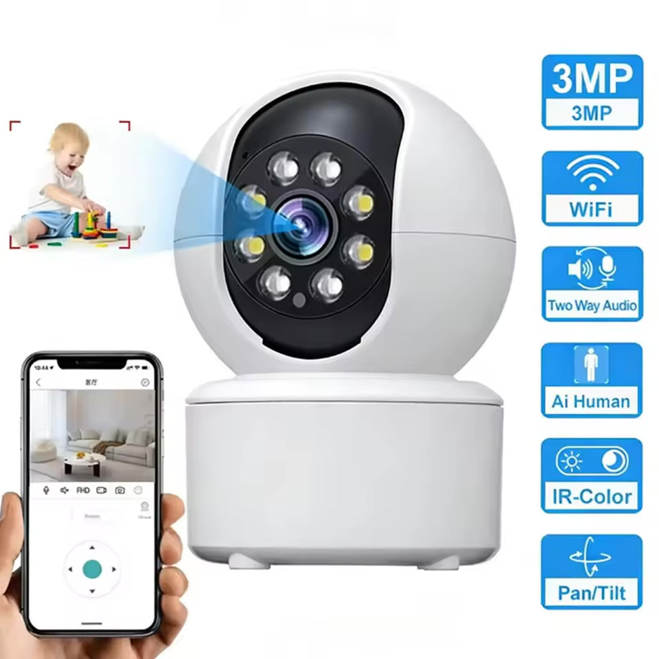 Cámara WiFi Inteligente 360° 2K con Visión Nocturna y Audio Bidireccional