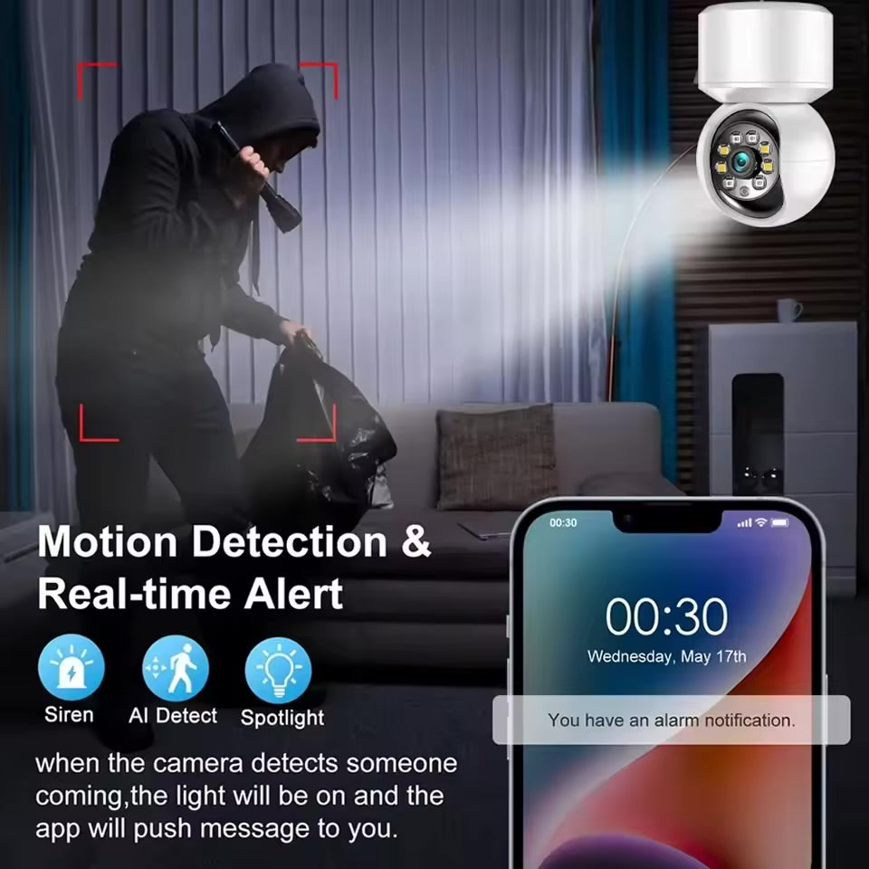 Cámara WiFi Inteligente 360° 2K con Visión Nocturna y Audio Bidireccional