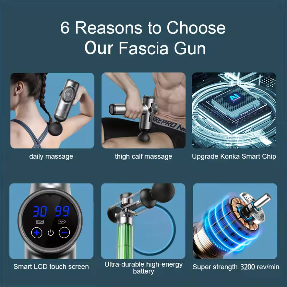 Pistola de Masaje Muscular Profesional Recargable con 8 Cabezales