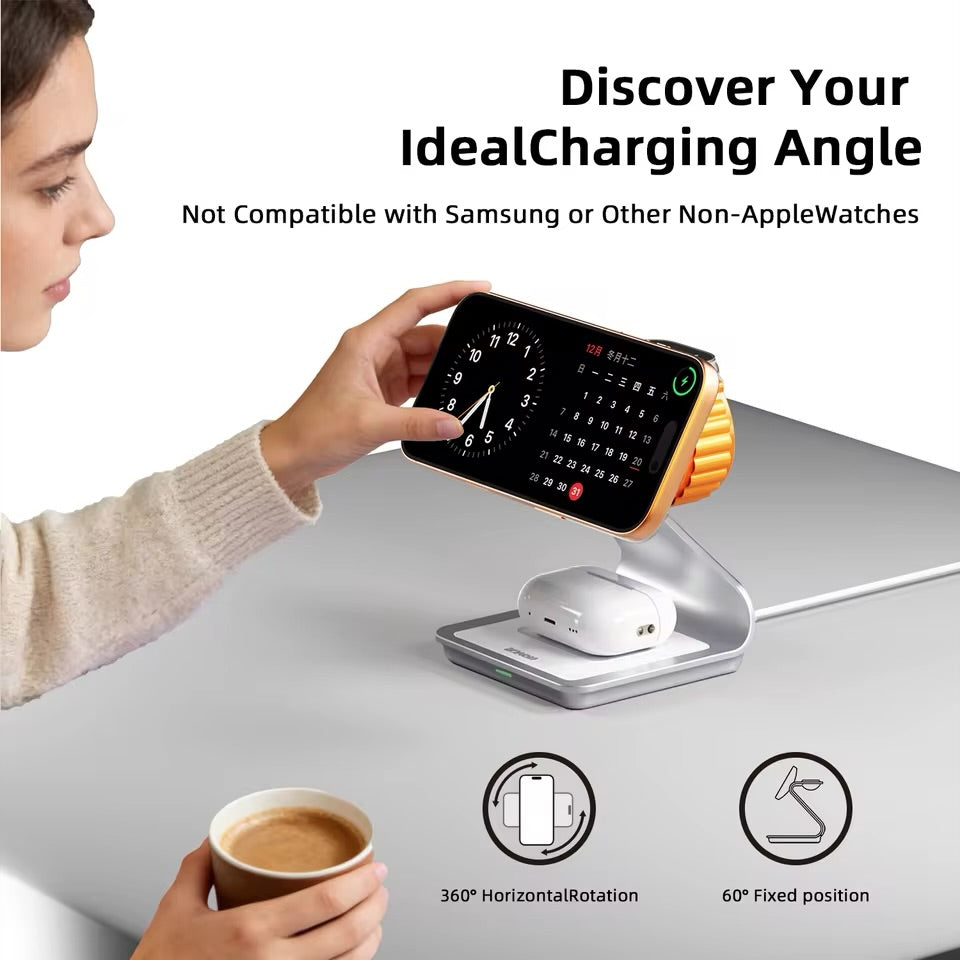 Cargador Inalámbrico Magnético 3 en 1 MagSafe 15W para iPhone, Apple Watch y AirPods
