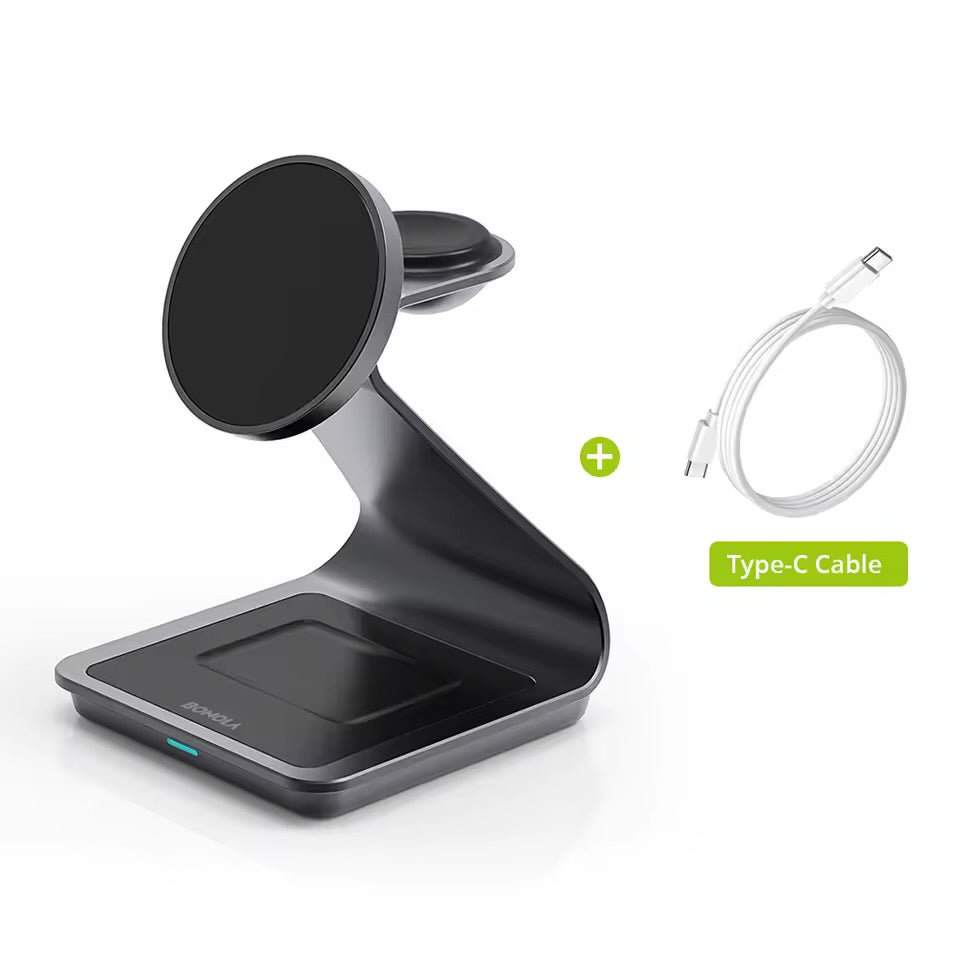 Cargador Inalámbrico Magnético 3 en 1 MagSafe 15W para iPhone, Apple Watch y AirPods