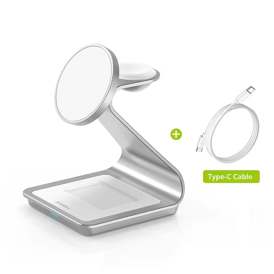 Cargador Inalámbrico Magnético 3 en 1 MagSafe 15W para iPhone, Apple Watch y AirPods